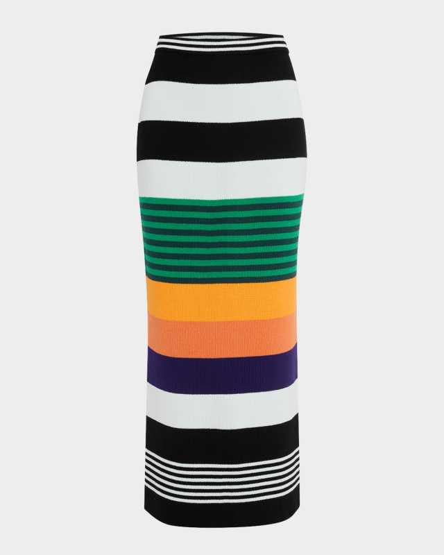 Striped Knit Midi Pencil Skirt